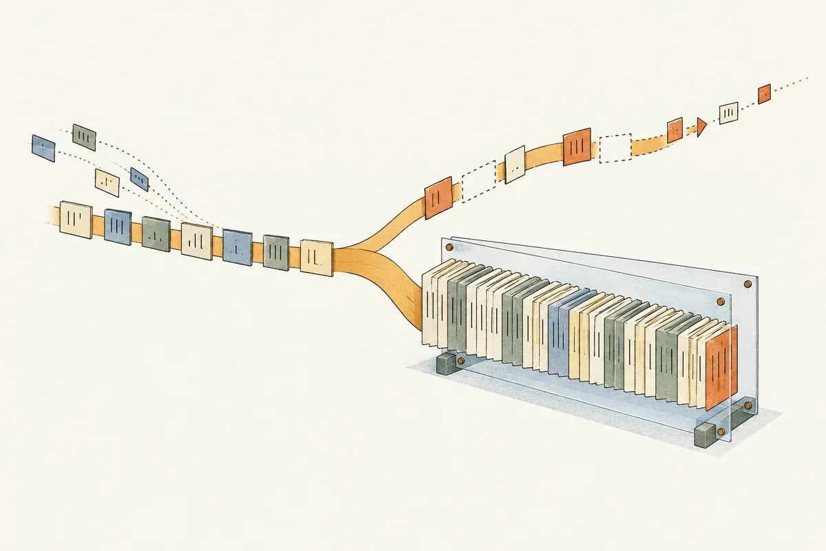 An illustration of one event history producing a recent view and a reconciled, versioned view.
